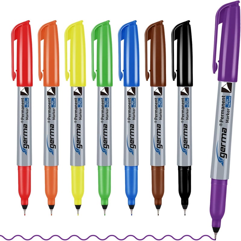 Cgerma Ultra Fine Point Permanent Marker Bulk, 8 Assorted Colors 0.4mm Fine Tip Permanent Markers set，Thin Tip Works on Paper, Glass, Ceramic, Plastic, Wood, Rock, Metal for Kids and Adult - Image 1
